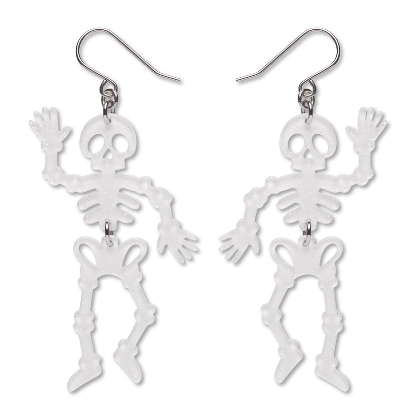 Dancing Skeletons Drop Earrings - White