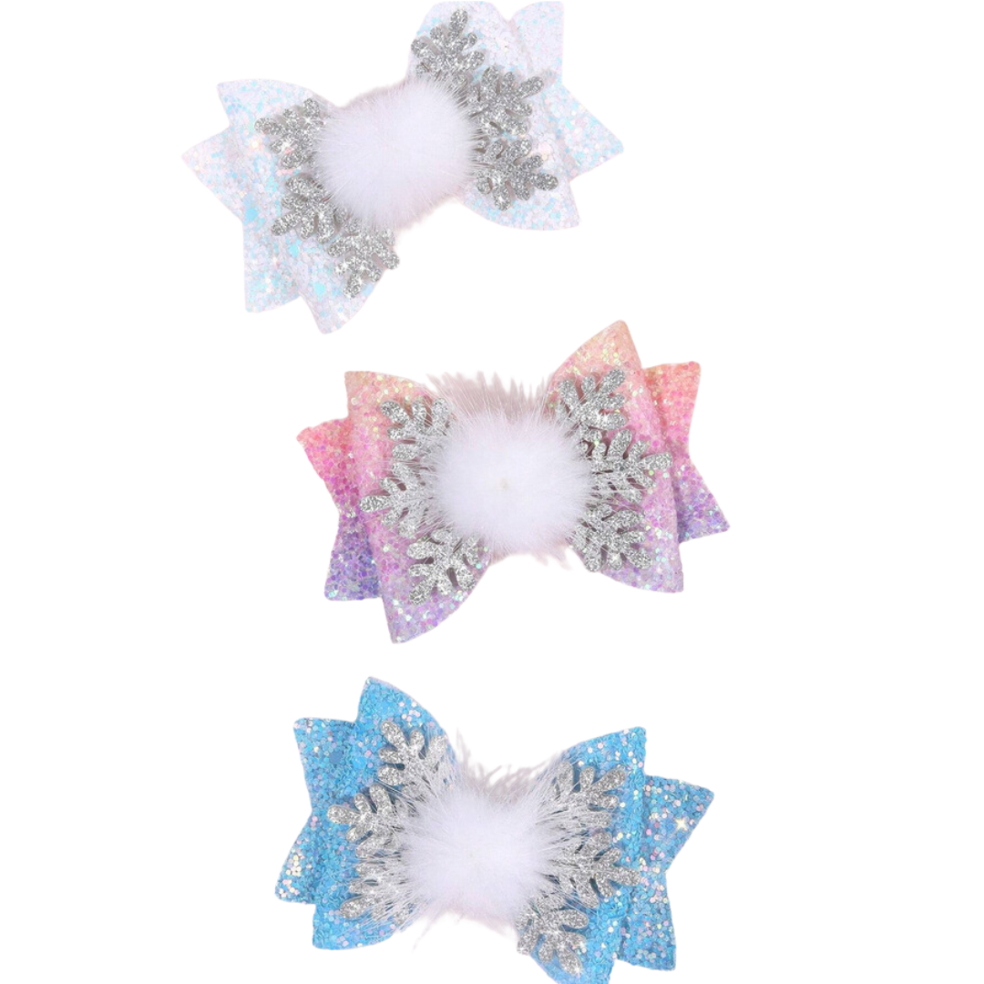 Snowflake Bow Hair Clips