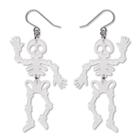 Dancing Skeletons Drop Earrings - White